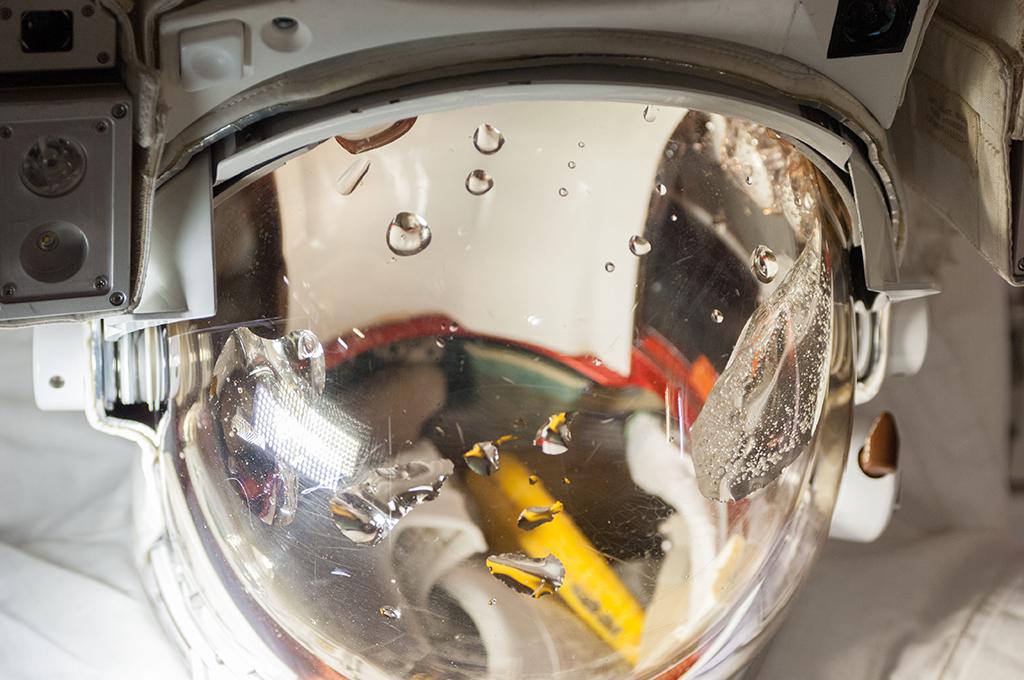 water leaking in spacesuit helmet