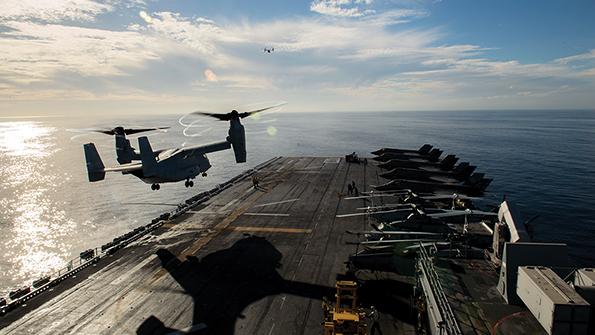 F-35Bs parked on USS America’s (LHA-6) flight deck