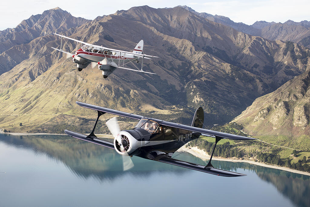 Air-to-air formation shoot with Beechcraft Staggerwing and de Havilland Dominie