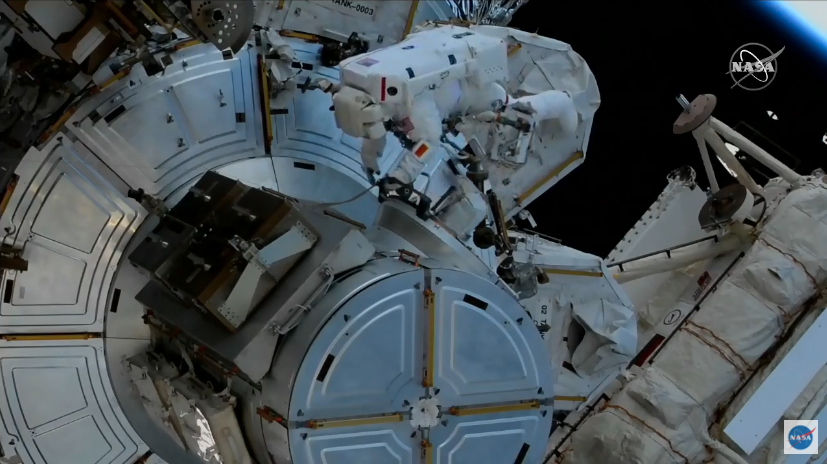 Astronauts Victor Glover and Michael Hopkins on ISS spacewalk