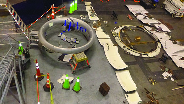 aircraft wreckage from fan blade failure incident