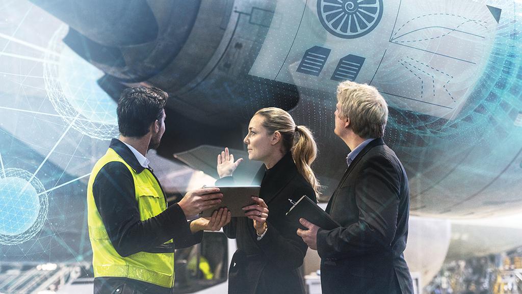 executives at Lufthansa Technik facility