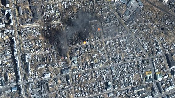 aerial photo of besieged city Mariupol, Ukraine