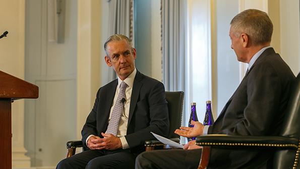 Aviation Capital Group CEO and President Tom Baker with Aviation Week's Joe Anselmo