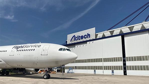 FlightService aircraft at Atitech maintenance hanger in Naples, Italy