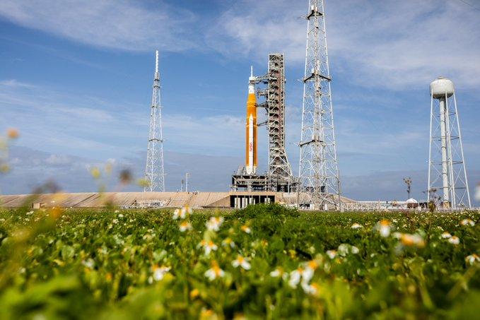 Space Launch System on launch pad