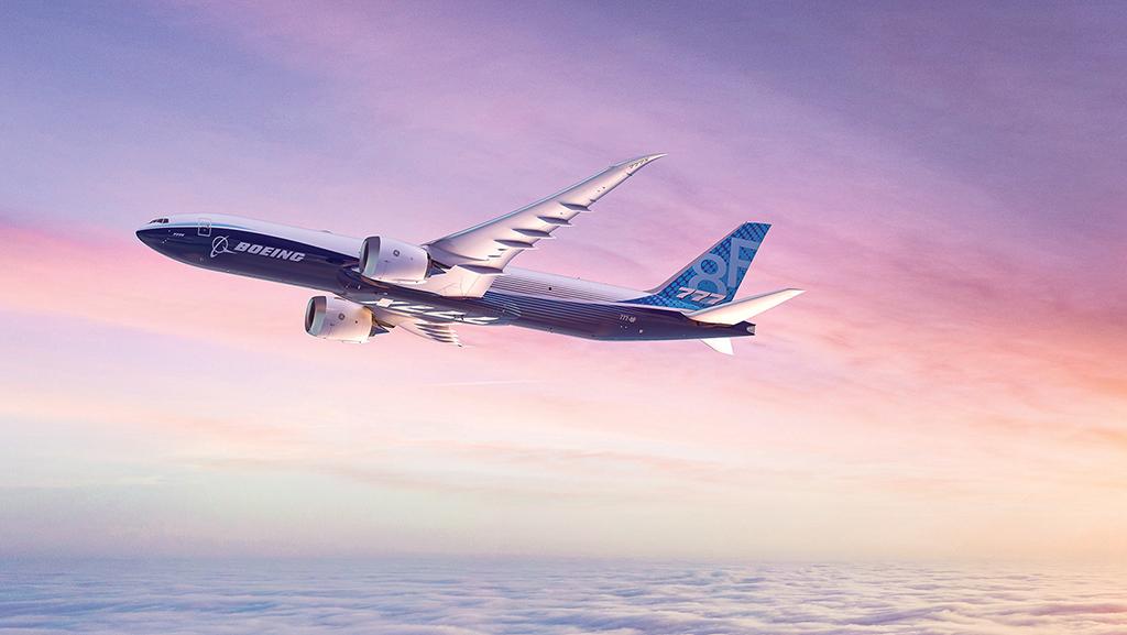 Boeing 777-8F cargo aircraft in flight