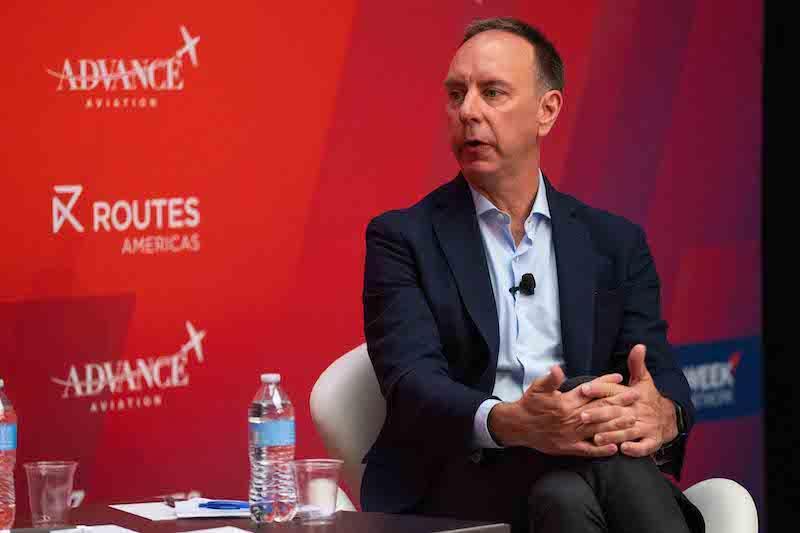 IATA's Peter Cerda speaking at Routes Americas 2023.