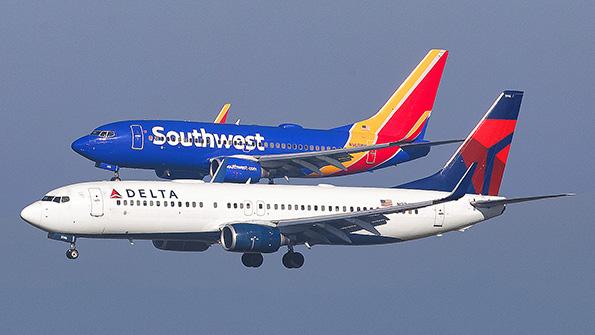 Delta and Southwest aircraft in flight