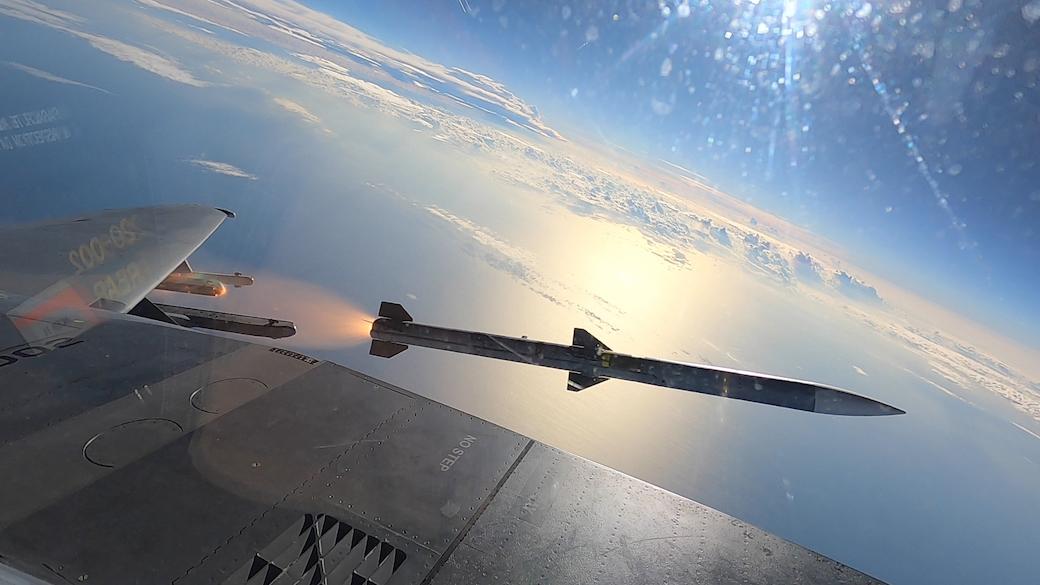 U.S. Air Force F-15EX fires AIM-120