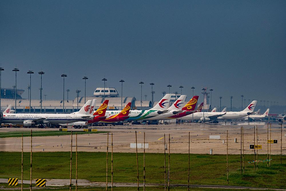 Chinese aircraft parked at airport