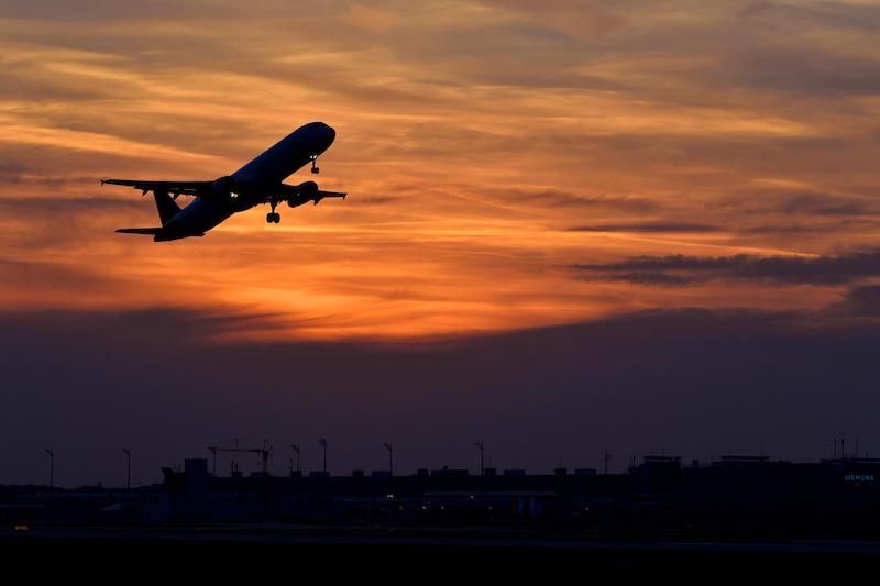 airplane at sunset