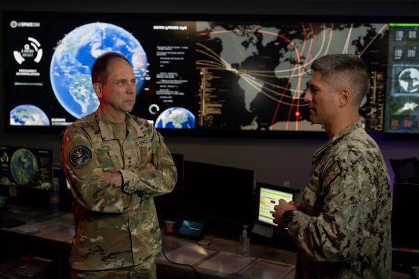 U.S. Space Force deputy commander, Lt. Gen. John E. Shaw (left)