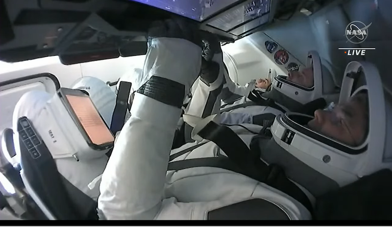 NASA’s SpaceX Crew-6 crew members are seen inside the Dragon Endeavour spacecraft during their return to Earth on Sept. 3, 2023