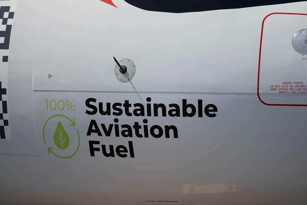 Sustainable aviation fuel logo on aircraft