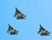 Su-57s in flight